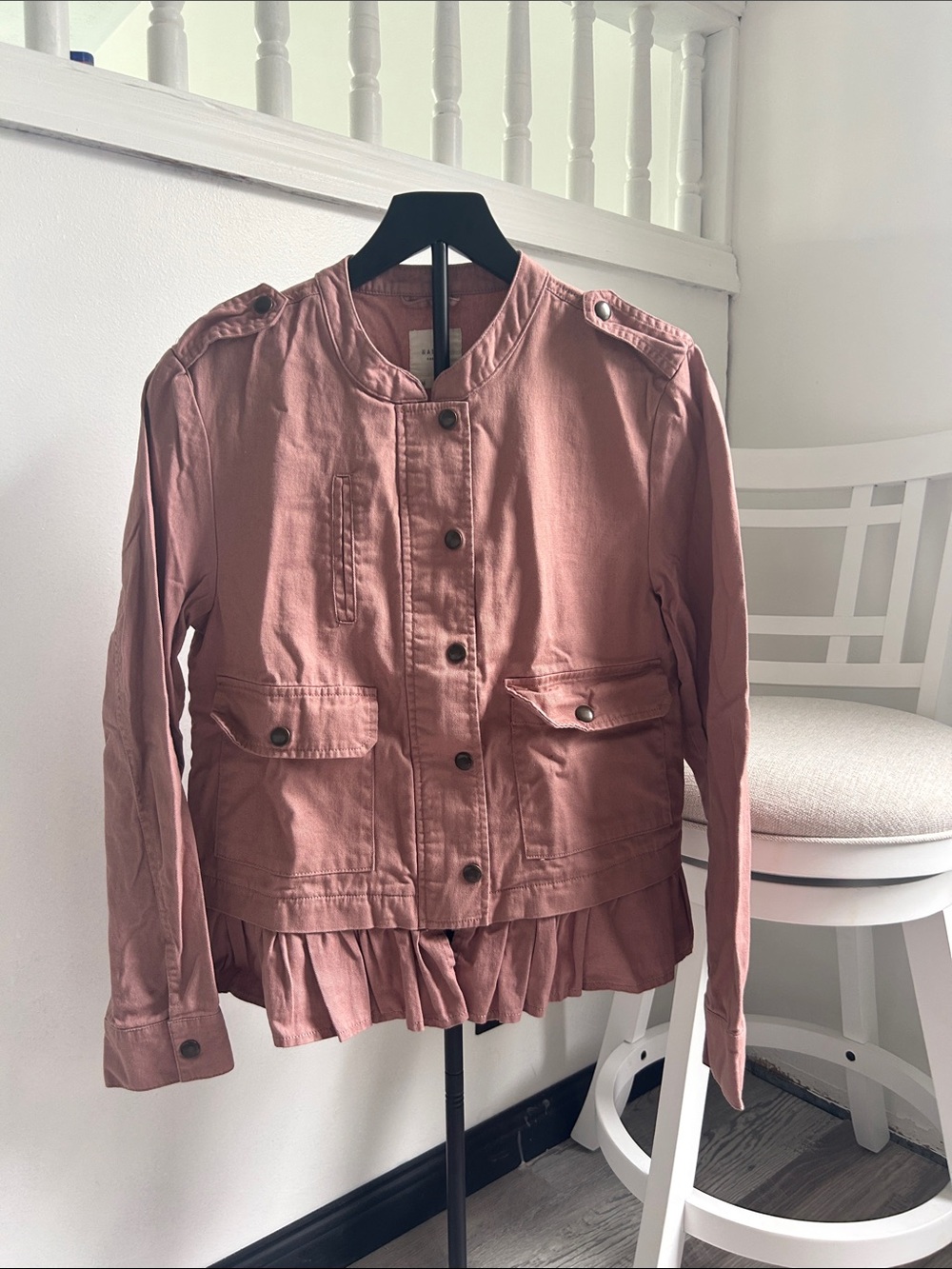 Women's Dusty Rose Utility Jacket with Ruffle Hem